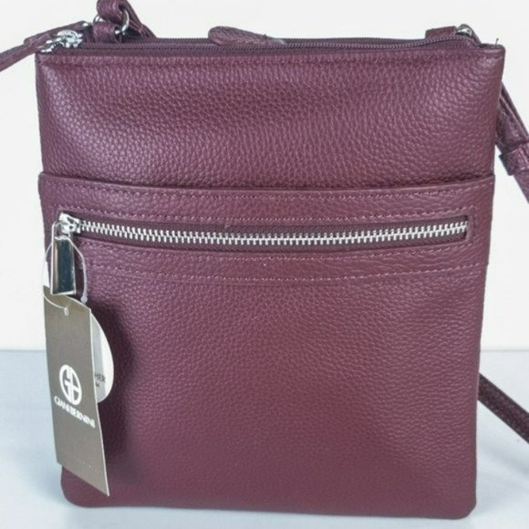 Giani Bernini Triple Zip Pebble Leather Dasher Crossbody- Wine - Picture 5 of 7